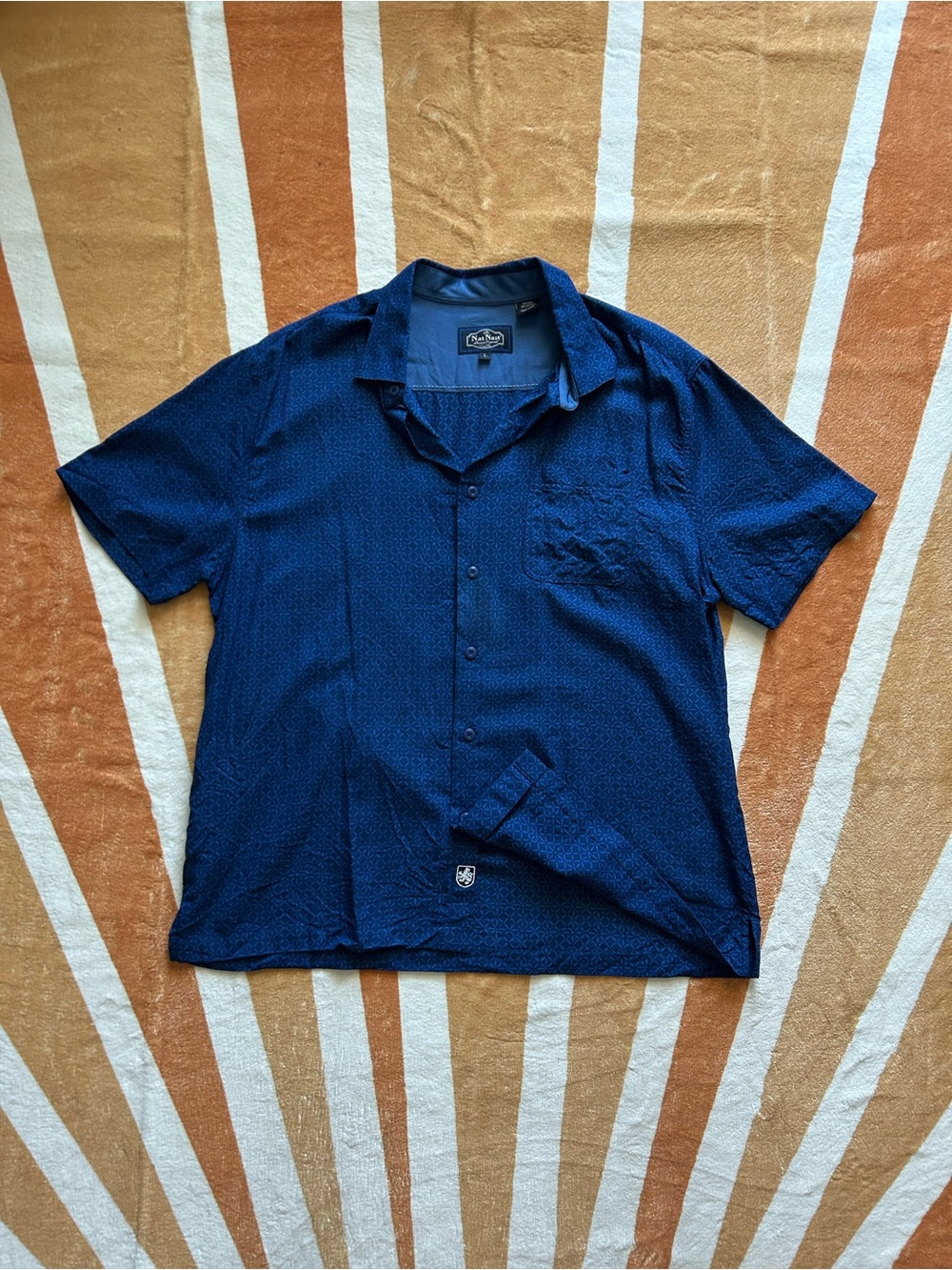 Vintage 90s silk Nat Nast royal blue button-up shirt with a diamond pattern